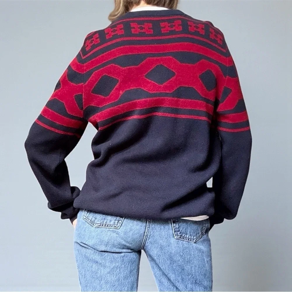 Basement Navy & Burgundy Red Crewneck Sweater Ugly Xmas Sweater Streetwear Men’s